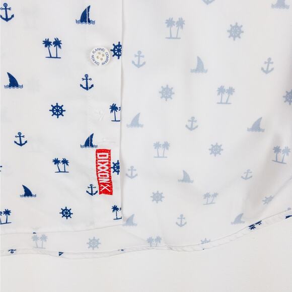 Dixxon Short Sleeve Button Up Men's Small White Blue Nautical "Sea Life" Logo - Picture 8 of 14